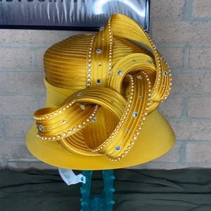 Mustard/Yellow/Gold Woven Jeweled Hat